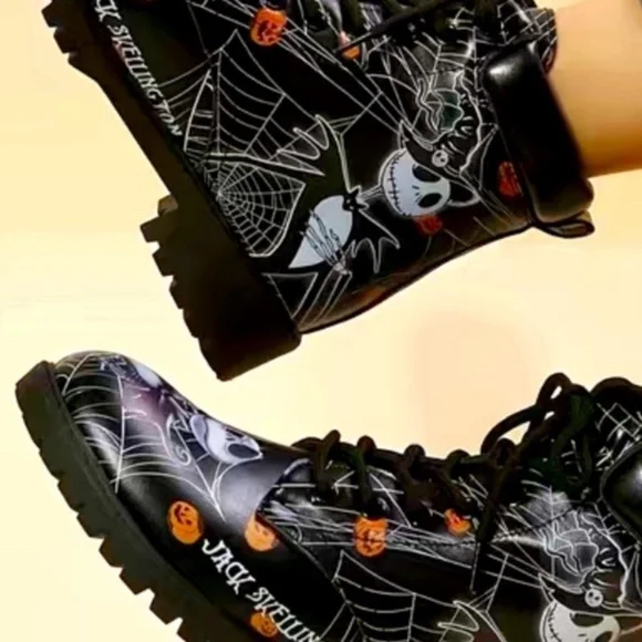 Jack Skellington Biker Style Black Boots 6.5 women’s - Picture 3 of 5